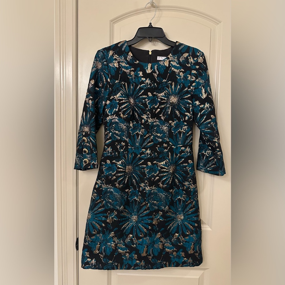 Trina Turk Green, Black and Gold Floral Brocade Dress